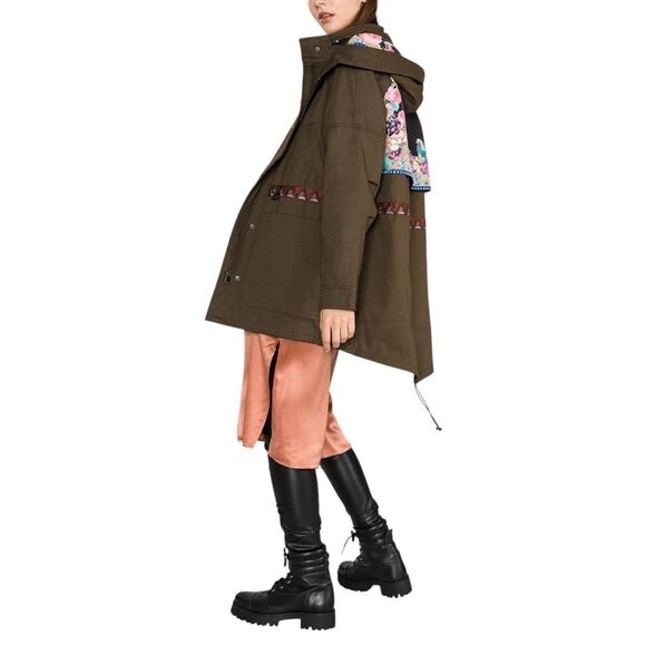Desigual Jacket 6 Olive Green Parka‎ Victorian Gothic Hooded Embroidered Floral - Picture 15 of 16